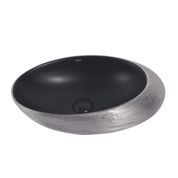 Раковина накладная овальная Abber Bequem AC2107BS фаянс цвет черный матовый-серебро