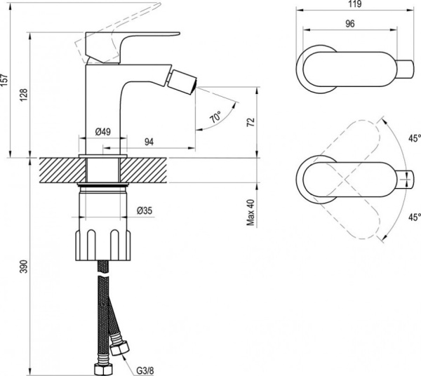 Смеситель для биде Ravak Eleganta X070369 латунь розовое золото матовое