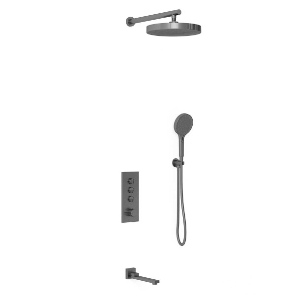 Душевая система со смесителем Vincea Inspire VSFW-433TI2GM монтаж встраиваемая в стену с термостатом вороненая сталь
