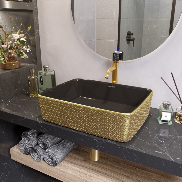 Раковина  прямоугольная Grossman Color GR-3016GBR фаянс цвет золото-черный