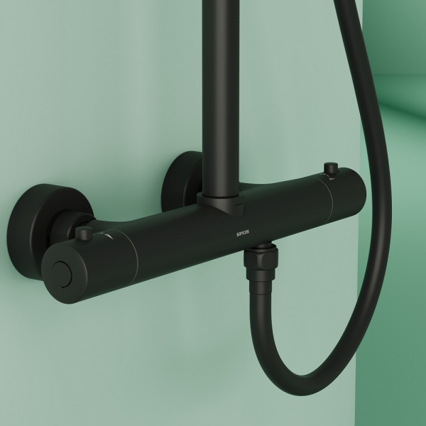 Душевая система со смесителем Sancos Game SC3002MB монтаж настенная с термостатом черный матовый