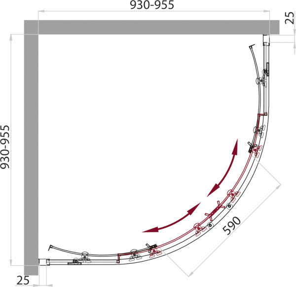 Душевой угол BelBagno Sela SELA-R-2-95-C-Cr четверть круга  стекла прозрачные, профиль хром