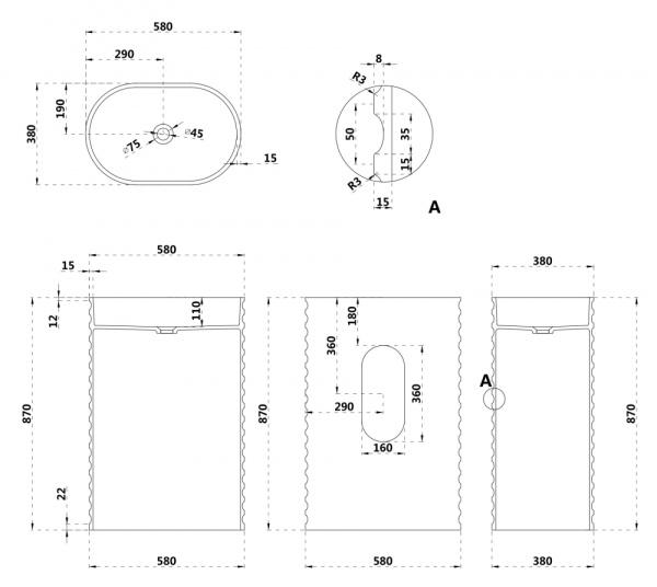 Раковина  овальная Abber STEIN AS2550-H искусственный камень цвет белый матовый