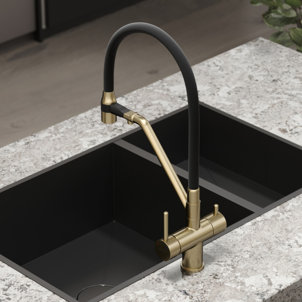 Смеситель для кухни Sancos Dora SC4003BG с подключением к фильтру брашированное золото