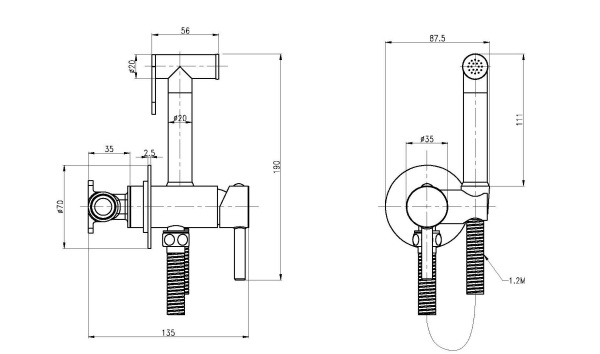 Гигиенический душ Cezares Czr CZR-SET-DA1-ID2-FMM120-01 встраиваемый в стену хром