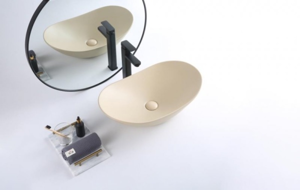 Раковина накладная овальная BelBagno  BB1404-H316 фаянс цвет бежевый матовый