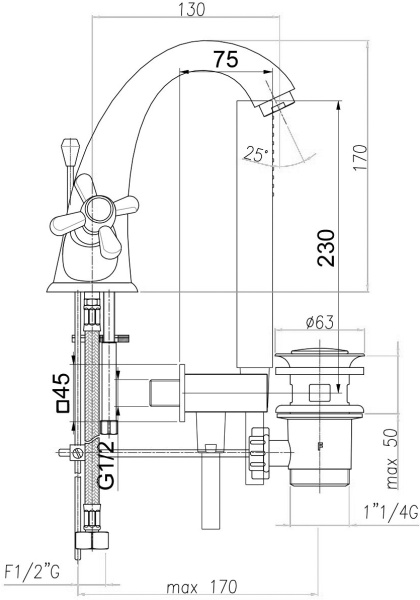 Смеситель для раковины Webert Armony AM700102017 хром/золото