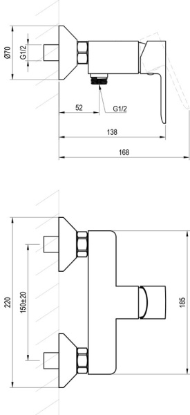 Смеситель для душа Ravak Solar X070492 настенный 
без термостата черный матовый