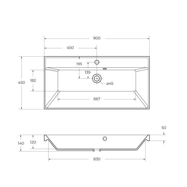 Раковина мебельная прямоугольная BelBagno  BB900/450-LV-MR-AST литьевой мрамор цвет белый