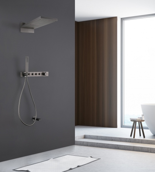 Душевая система со смесителем Abber Rund AF8753NG монтаж встраиваемая в стену с термостатом никель