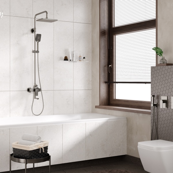 Душевая система со смесителем Wasserkraft Wiese A18401 монтаж настенная без термостата оружейная сталь