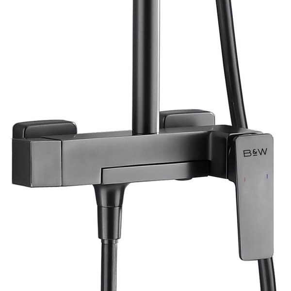 Душевая система со смесителем Black&White Universe UK8500MG монтаж настенная без термостата вороненая сталь