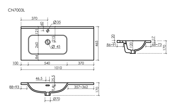 Раковина мебельная прямоугольная Ceramica Nova Element CN7003L фарфор цвет белый