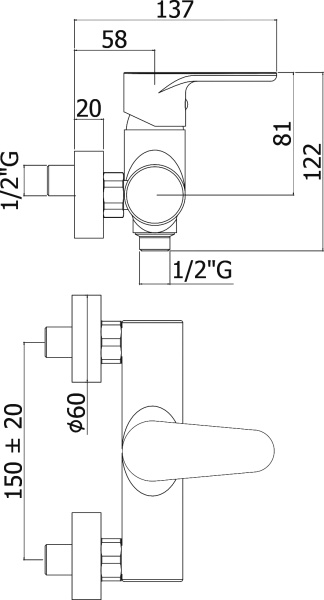 Смеситель для душа Paffoni Green GR168CR настенный 
без термостата 