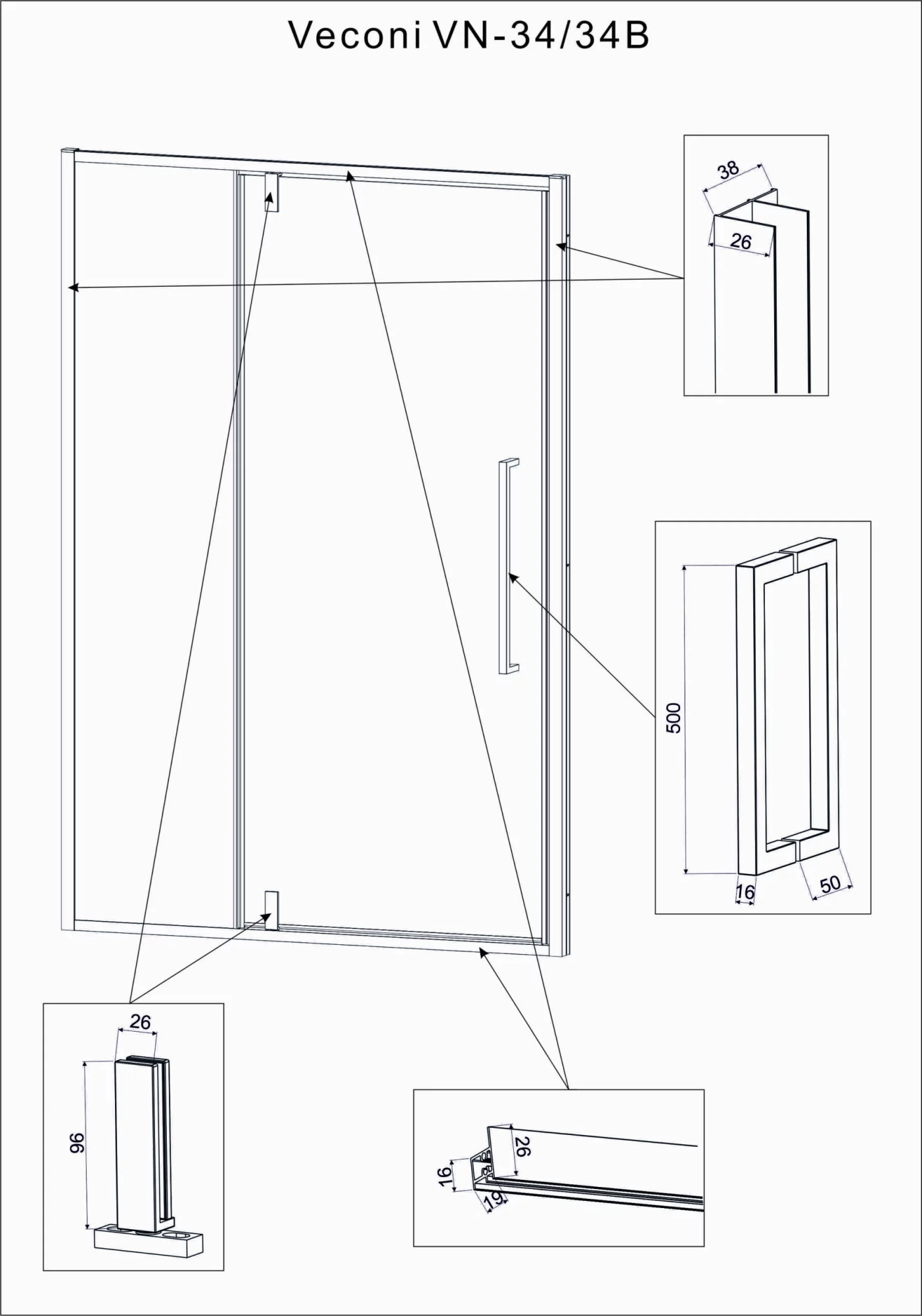 Душевая дверь Veconi Vianno VN34B-110-01-C7 110 см стекла прозрачные, профиль черный