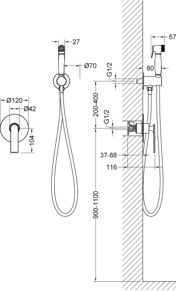 Гигиенический душ Timo Anni 2789/03SM встраиваемый в стену черный матовый