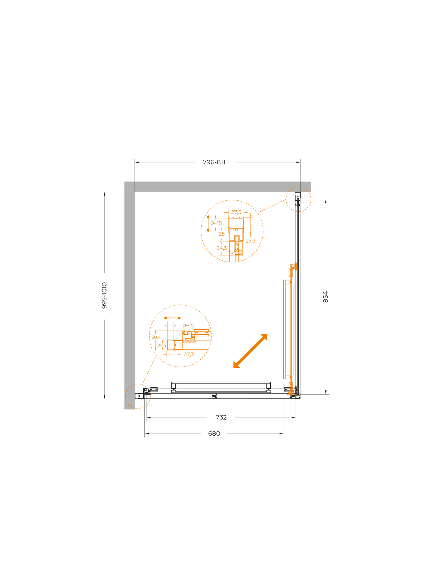 Душевой угол Cezares Lux LUX-AH-FS-1-80/100-C-GM прямоугольный 80x100 стекла прозрачные, профиль оружейная сталь