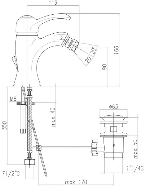 Смеситель для биде Webert Aurora AU840102060 латунь медь