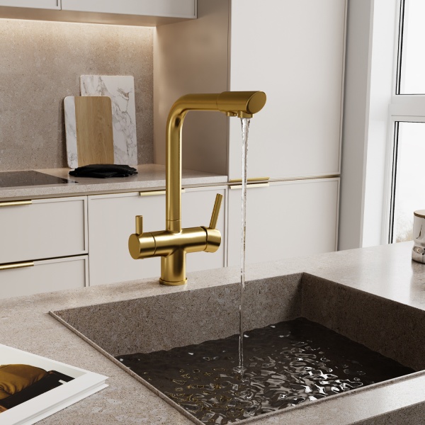 Смеситель для кухни Wasserkraft  A8387 с подключением к фильтру золото