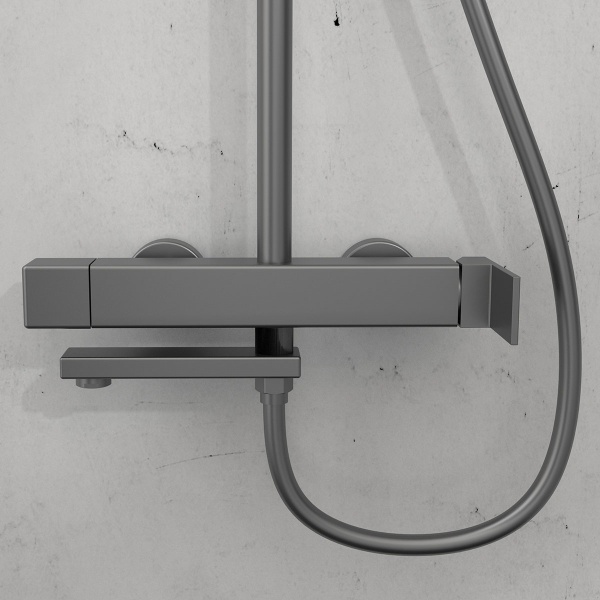 Душевая система со смесителем Vincea Cube VSFS-1C1GM монтаж настенная с термостатом вороненая сталь