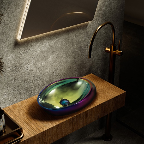 Раковина накладная овальная Abber Bequem AC2107Regen фаянс цвет хамелеон