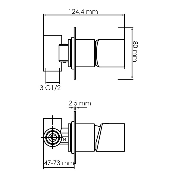 Смеситель для душа Wasserkraft Elbe 7452 встраиваемый в стену 
без термостата черный