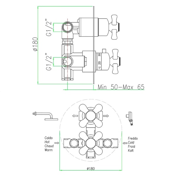 Смеситель для душа Webert Armony AM970902065 встраиваемый в стену 
с термостатом бронза