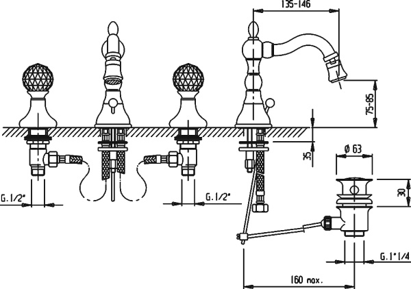 Смеситель для биде Cezares Atlantis ATLANTIS-BBS2-02-Sw латунь 