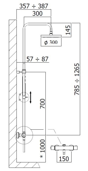 Душевая система со смесителем Paffoni Mini Birillo ZCOL638KLIQBO монтаж настенная с термостатом 