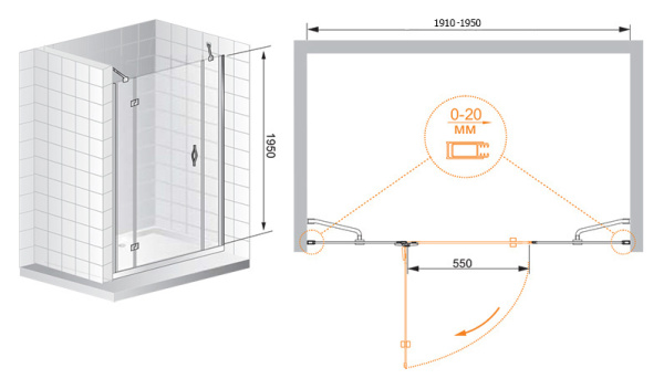 Душевая дверь Cezares Bergamo BERGAMO-B-13-100+60/40-C-Cr-L 100 см стекла прозрачные, профиль хром