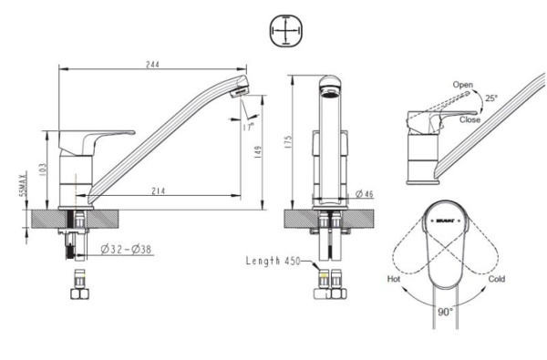 Смеситель для кухни Bravat Alfa F7120178CP-2 без подключения к фильтру хром