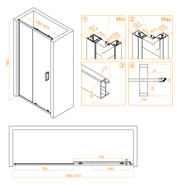 Душевая дверь RGW Classic CL-14 32091416-11 160 см стекла прозрачные, профиль хром
