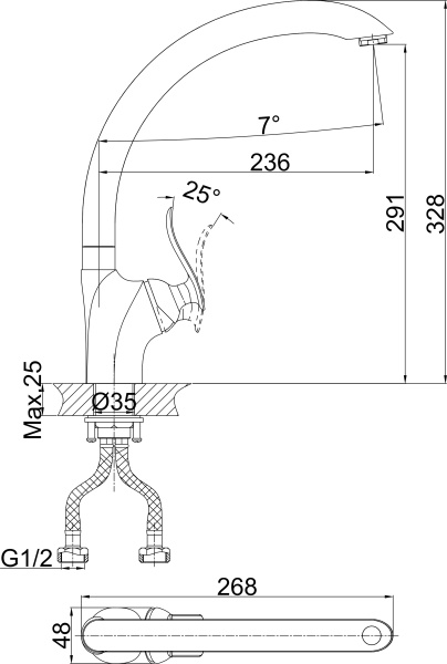 Смеситель для кухни D&K Bayern DA1232401 без подключения к фильтру хром