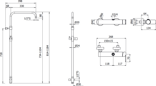 Душевая система со смесителем Cezares Glam GLAM-CD-NOP монтаж   