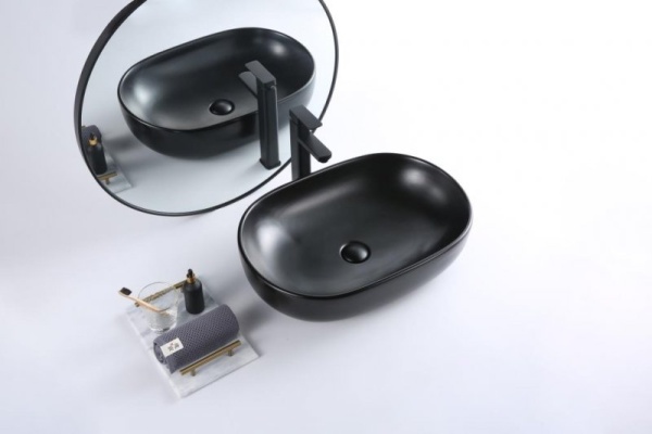 Раковина накладная овальная BelBagno  BB1084-H301 фаянс цвет черный матовый