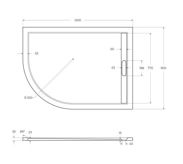 Душевой поддон низкий Cezares Tray TRAY-AS-RH-120/90-550-30-W-R ассиметричный литьевой мрамор 120x90 белый матовый