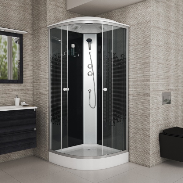 Душевая кабина с крышей Niagara Eco NG-4503-14 четверть круга  80x80 стекла прозрачные с узором, профиль матовый хром