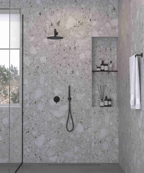 Душевая система со смесителем Kludi Bozz 387363976 монтаж встраиваемая в стену без термостата черный матовый