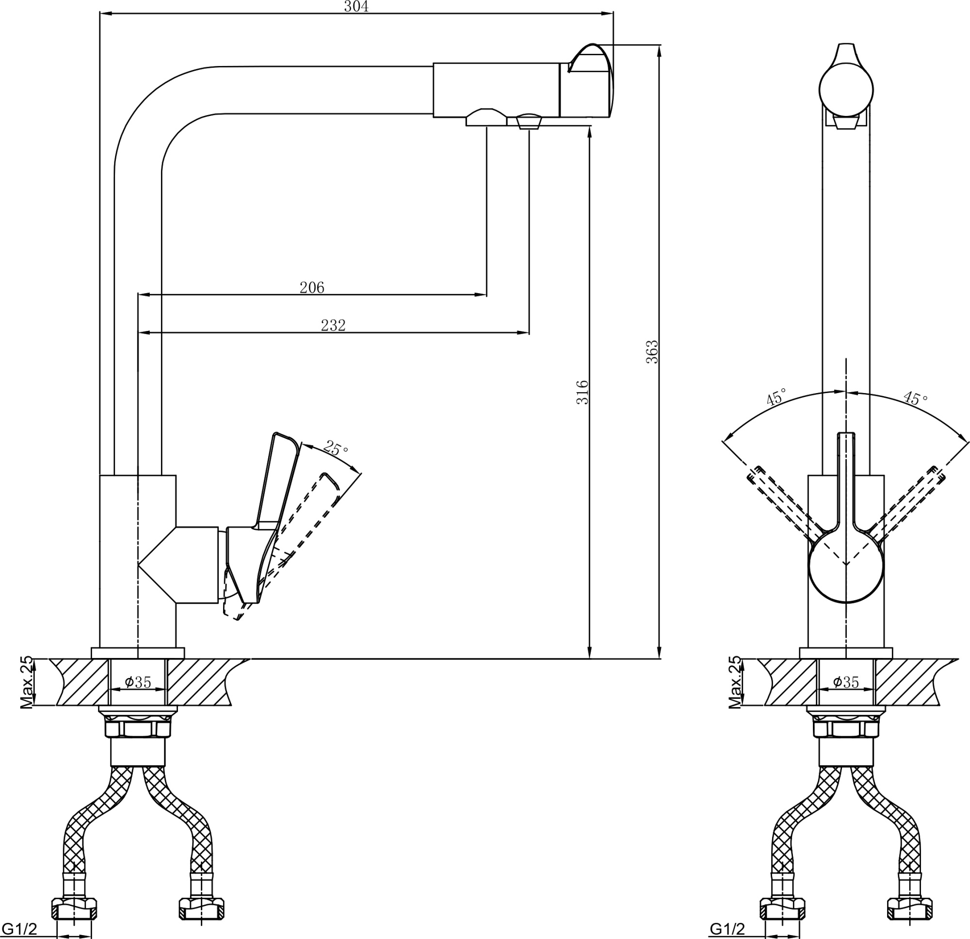 Смеситель для кухни D&K Rhein DA1461601 с подключением к фильтру хром