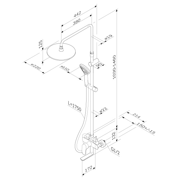 Душевая система со смесителем Am.Pm Like F0780910 монтаж настенная без термостата хром