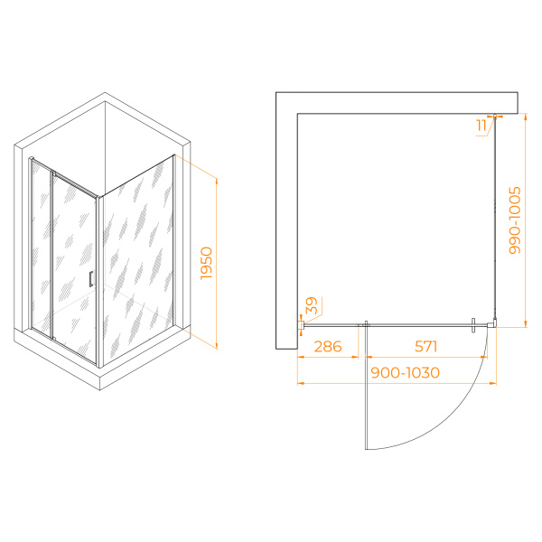 Душевой угол RGW Passage PA-078 350807890-11 прямоугольный 90x100 стекла прозрачные, профиль хром