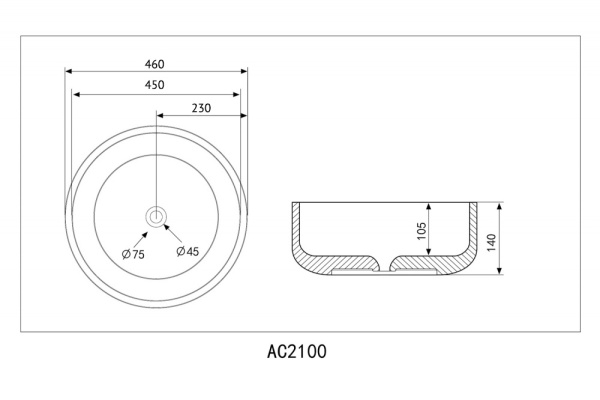 Раковина  круглая Abber Bequem AC2100 керамика цвет белый
