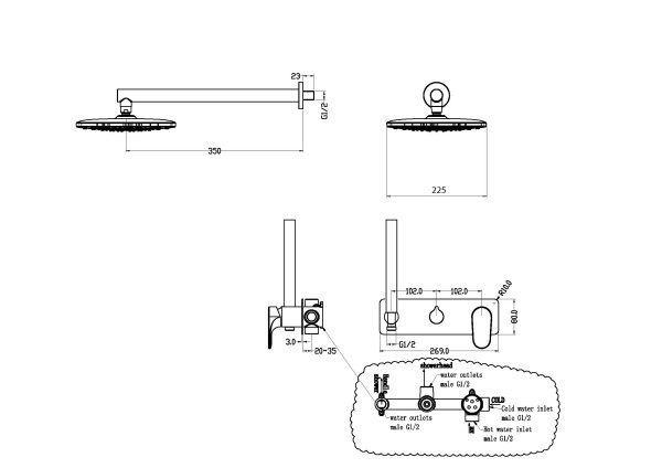 Душевая система со смесителем Boheme Spectre 454-BR монтаж встраиваемая в стену без термостата Bronze