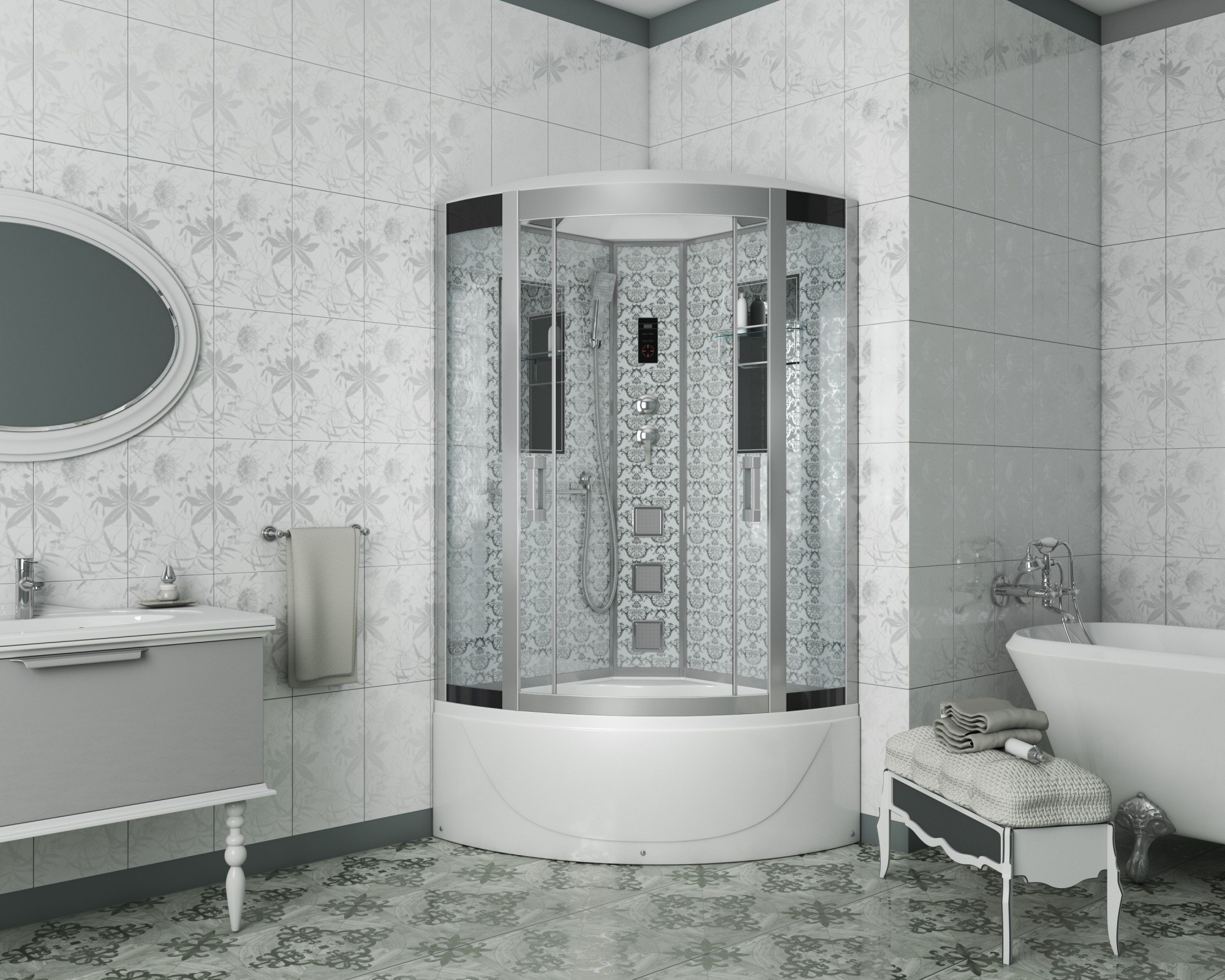 Душевая кабина с крышей Niagara Luxe 7710W четверть круга   стекла , профиль хром