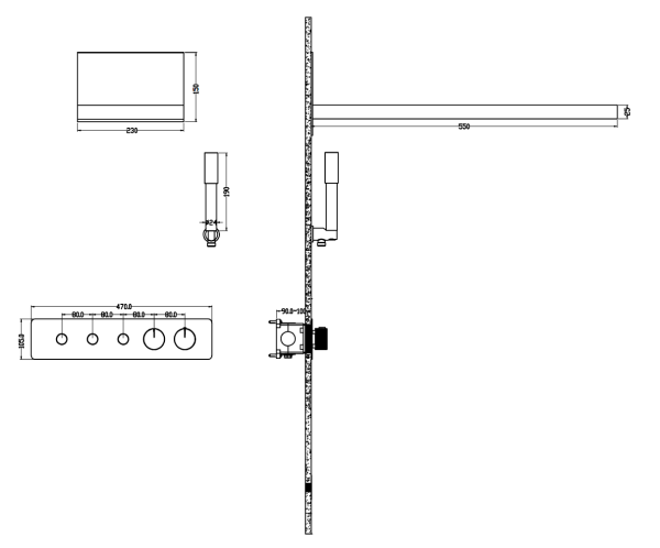 Душевая система со смесителем Boheme Fusion 131-B монтаж встраиваемая в стену с термостатом Black