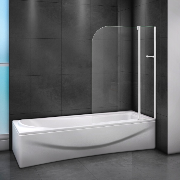 Шторка для ванны распашная  Cezares Relax RELAX-V-11-100/140-C-Bi 100 см, стекла прозрачные, профиль белый