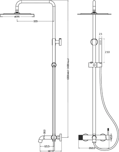 Душевая система со смесителем Boheme Uno 468-T-GM монтаж настенная с термостатом Gun Metal