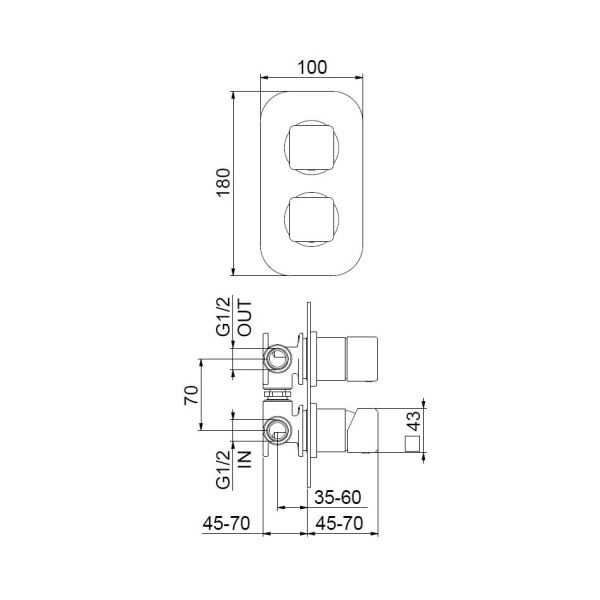Смеситель для душа Webert ONE-X OX860101560 встраиваемый в стену 
без термостата черный