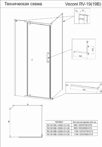 Душевой угол Veconi  RV19-10080-01-C6 100x80 стекла прозрачные, профиль хром