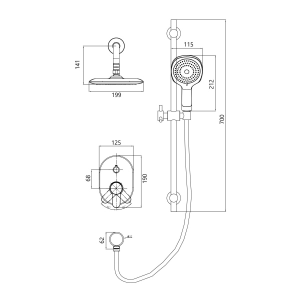 Душевая система со смесителем D&K Rhein DA1395601 монтаж встраиваемая в стену без термостата хром